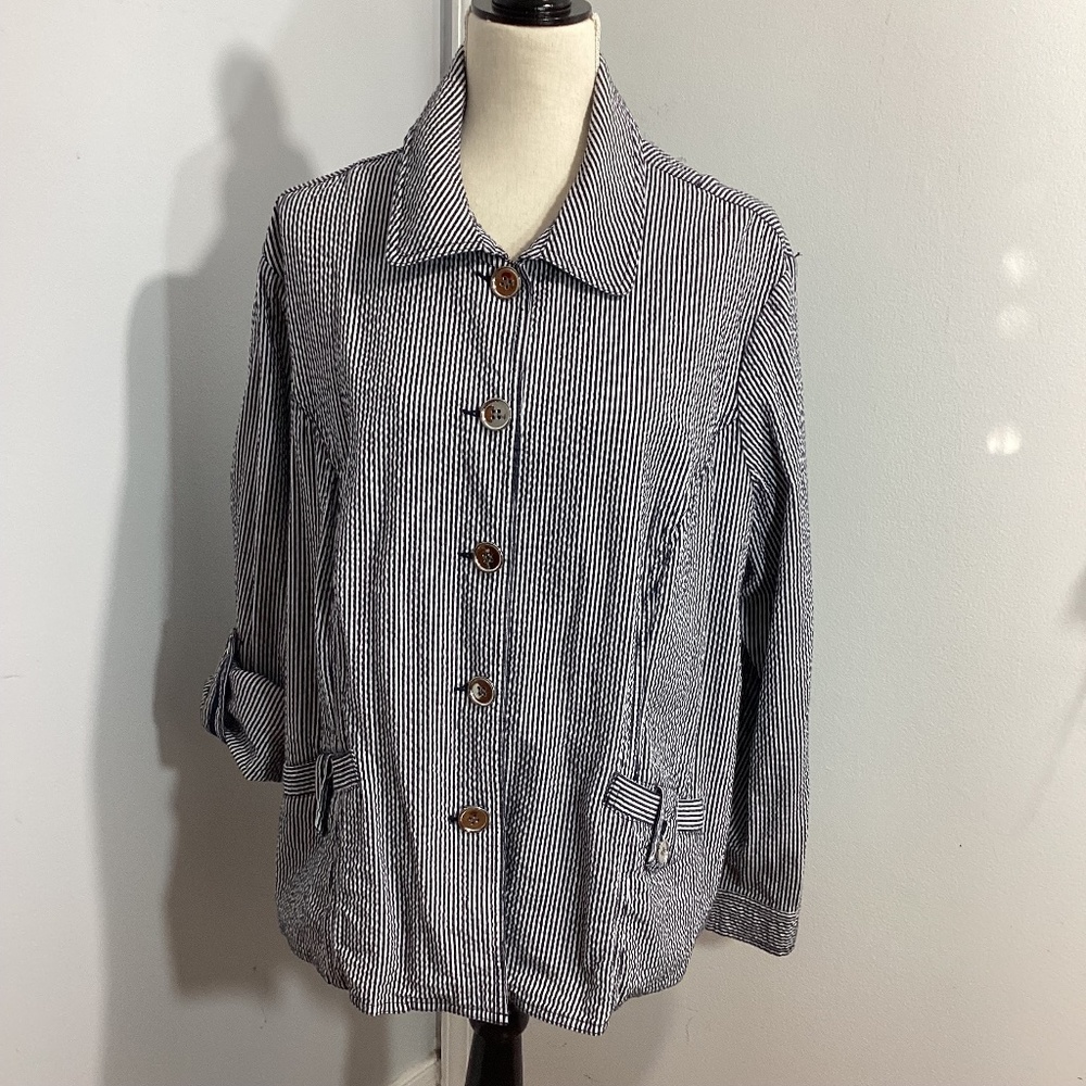 Y2K CHARTER CLUB WOMAN 2X LIGHTWEIGHT STRIPED NAVY WHITE JACKET CASUAL
